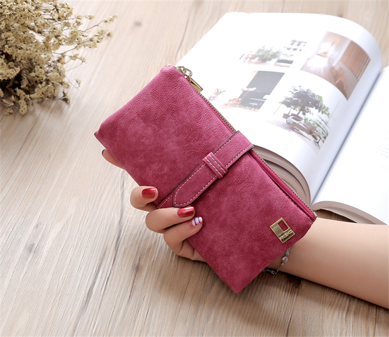 KIKO Women Wallets Matte Leather Wallet Female Coin Purse Wallet Card Holder Wristlet Money Bag
