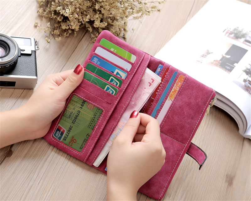 KIKO Women Wallets Matte Leather Wallet Female Coin Purse Wallet Card Holder Wristlet Money Bag