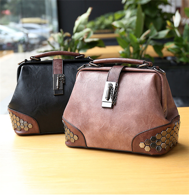 KIKO 2019 New Wave Retro Rivet Hit Color Lock Buckle Handbag Wild Shoulder Slung Ladies Bag