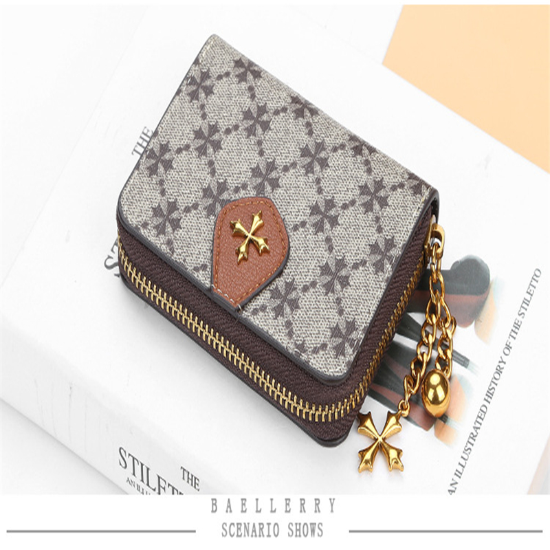 Short Korean pattern multi-slot organ card bag vertical zipper women's purse OL