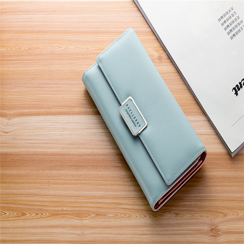 New Korean style Women' Wallet simple fashion envelope buckle three fold