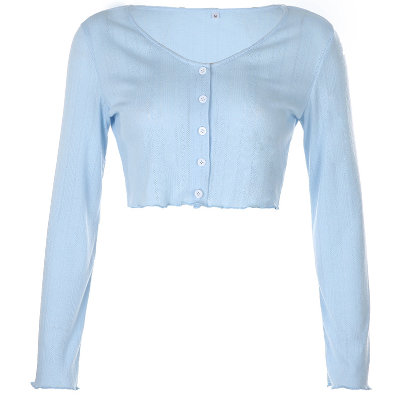 Knitted cardigan T-shirt women&apos;s summer new cotton women&apos;s V-Neck long sleeve top women&apos;s