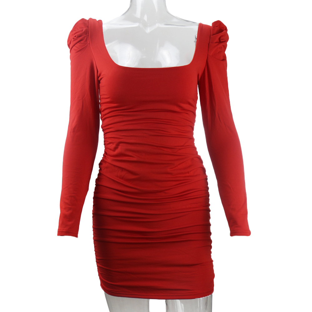 Women&apos;s new women&apos;s wrap skirt sexy backless pile of long sleeve shoulder dress