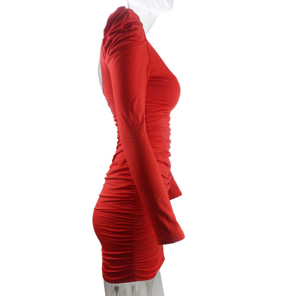 Women&apos;s new women&apos;s wrap skirt sexy backless pile of long sleeve shoulder dress