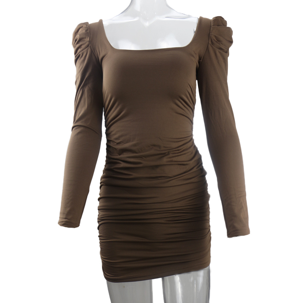 Women&apos;s new women&apos;s wrap skirt sexy backless pile of long sleeve shoulder dress