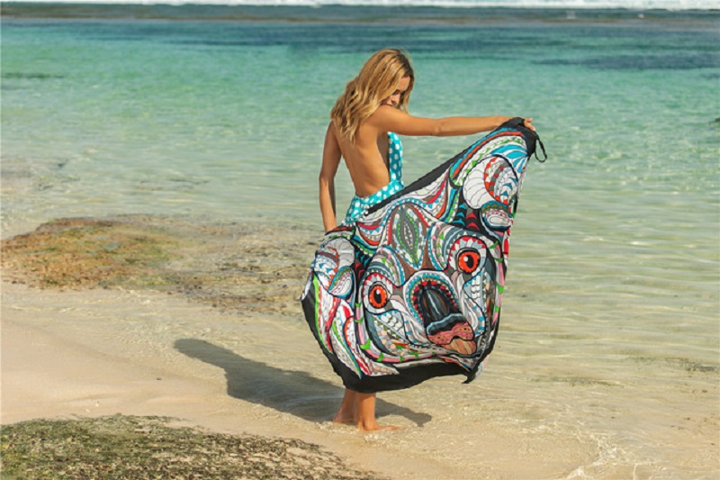 Animal print cape dress women Sunblock skirt swimsuit lady Interlace lining Irregular slip dress