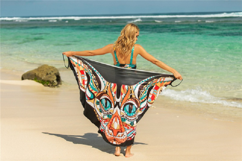 Animal print cape dress women Sunblock skirt swimsuit lady Interlace lining Irregular slip dress