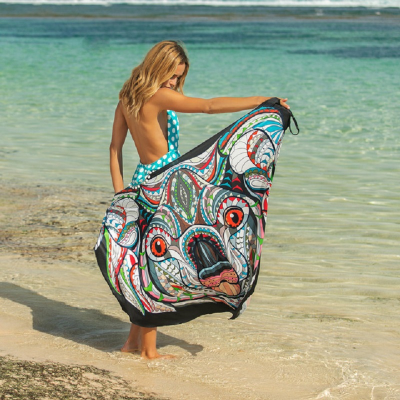 Animal print cape dress women Sunblock skirt swimsuit lady Interlace lining Irregular slip dress