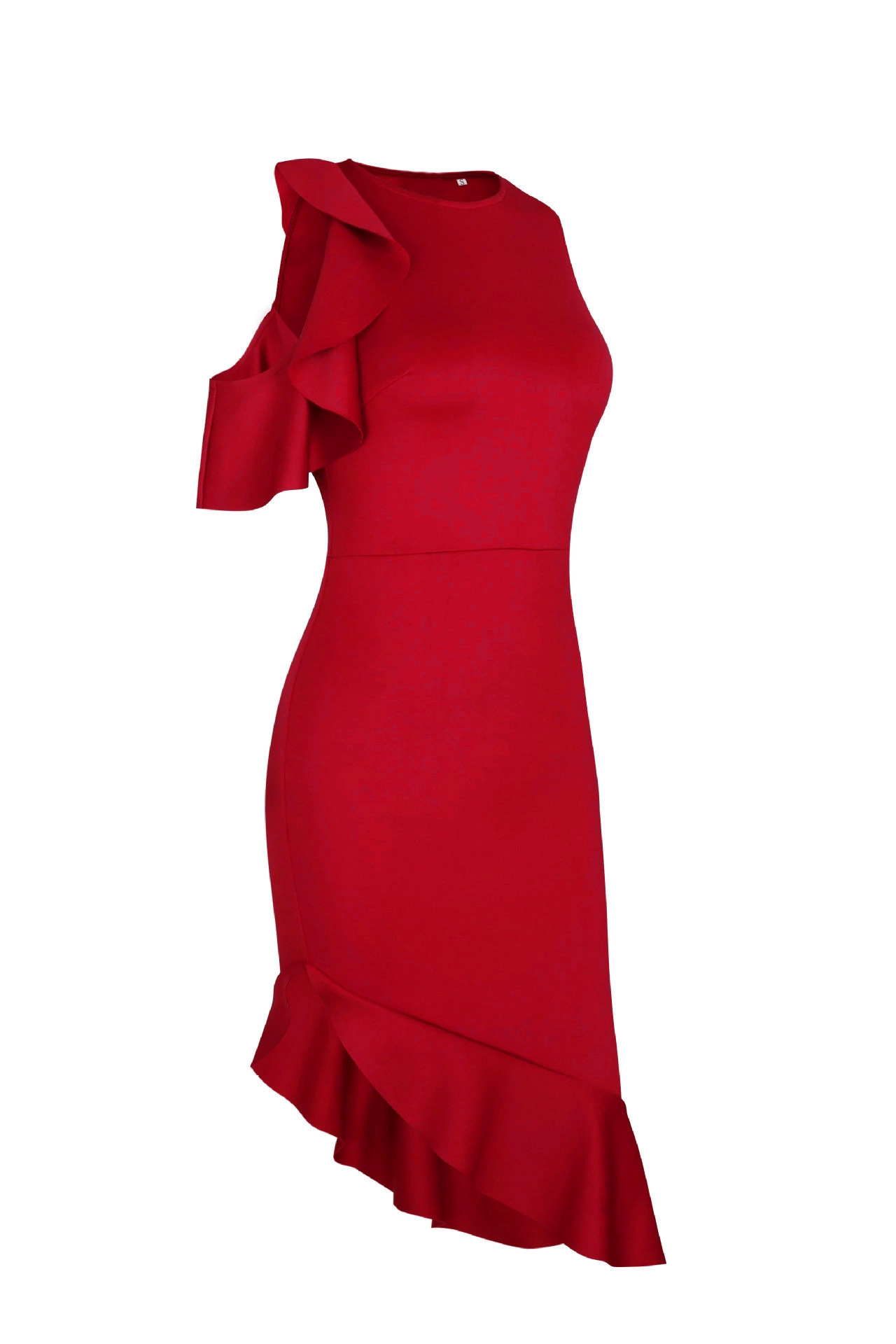 Women's autumn/winter new evening dress explosively flying sleeve off-the-shoulder ruffled skirt
