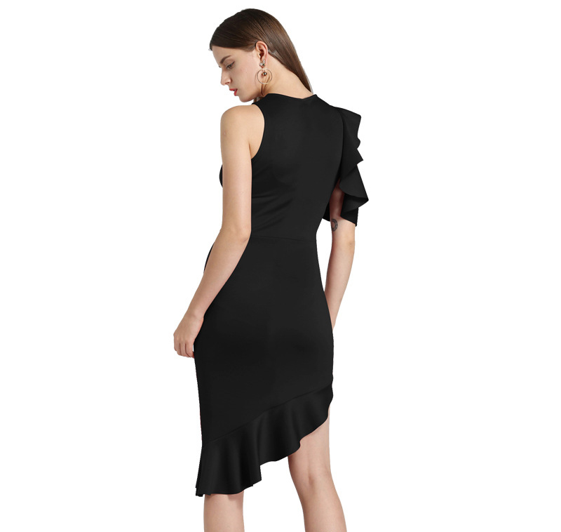 Women's autumn/winter new evening dress explosively flying sleeve off-the-shoulder ruffled skirt