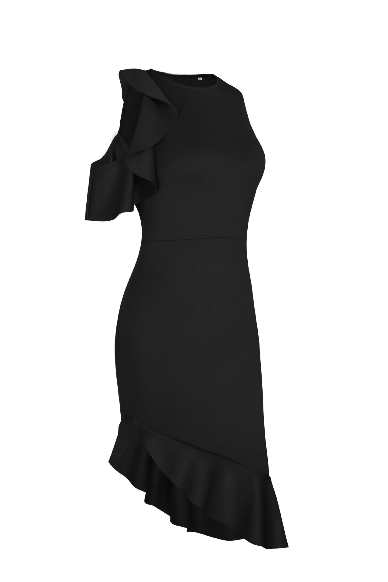 Women's autumn/winter new evening dress explosively flying sleeve off-the-shoulder ruffled skirt