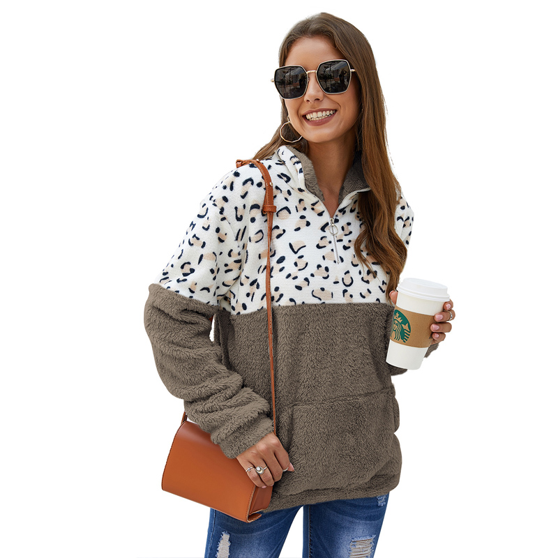 Autumn and winter long-sleeved casual sweater leopard pattern stitching warm top