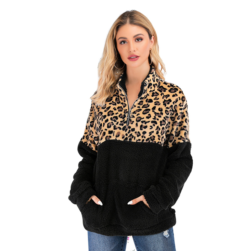 Autumn and winter long-sleeved casual sweater leopard pattern stitching warm top