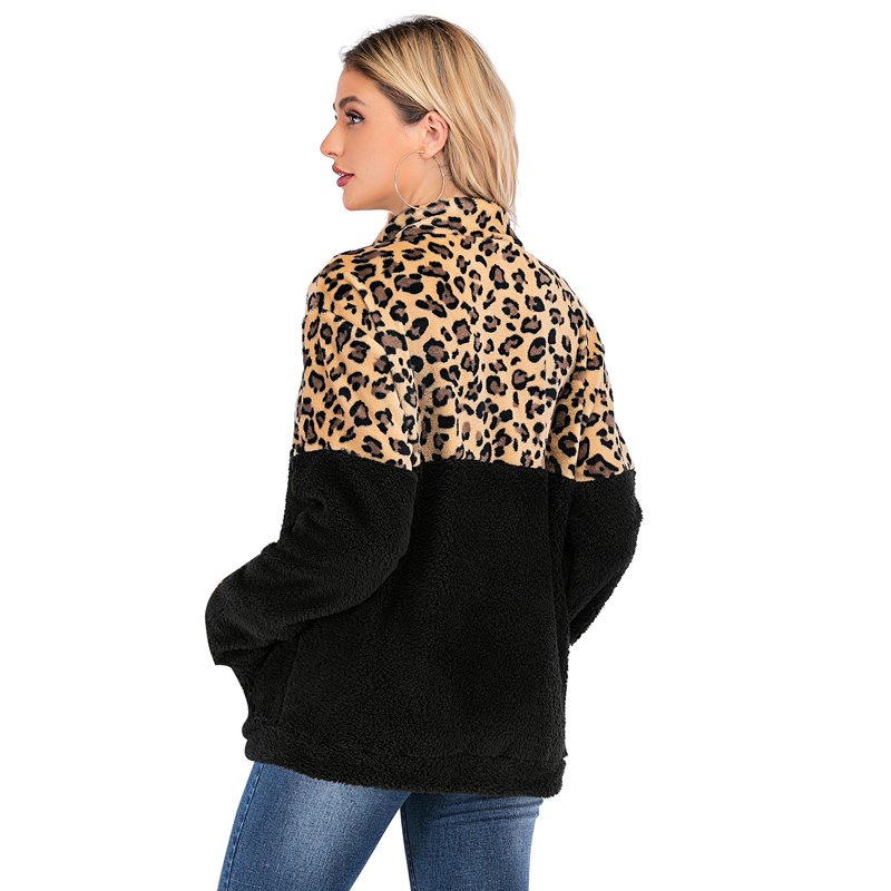 Autumn and winter long-sleeved casual sweater leopard pattern stitching warm top