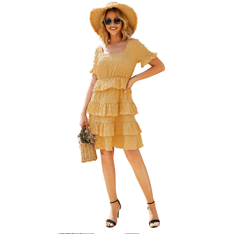 Spring and summer new arrival women&apos;s dress solid color layer cake dress