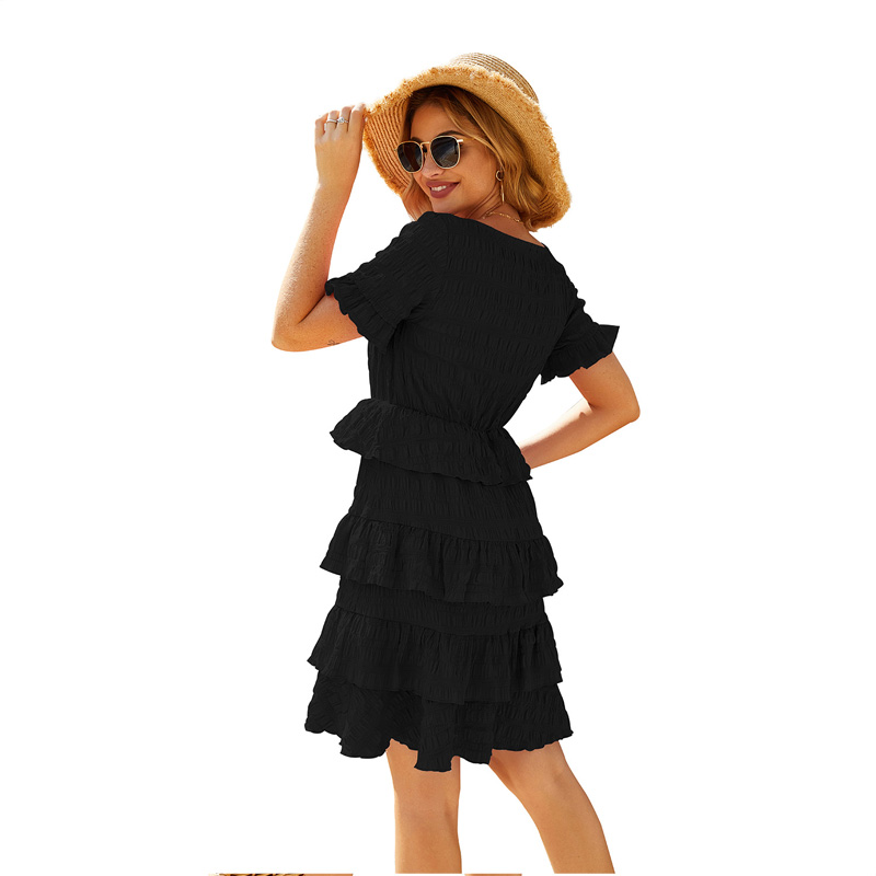 Spring and summer new arrival women&apos;s dress solid color layer cake dress