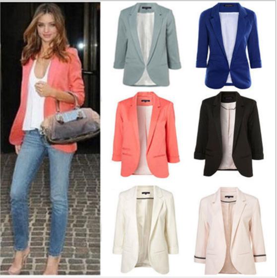 New Fashion Women Candy Color Slim Suit Jacket Coat Office Lady Business Blazer Jacket