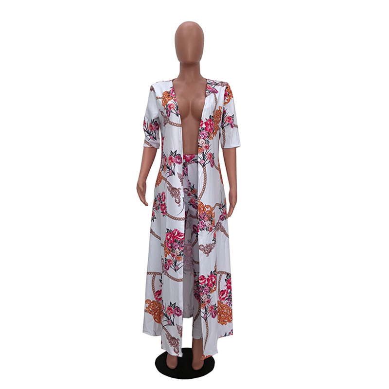 2 pcs Women Fashion digital printing cloak and bottom pants casual suit sets
