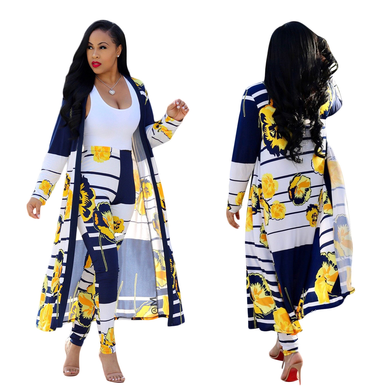 Women Fashion digital ladies printing cloak and bottom pants casual suit sets
