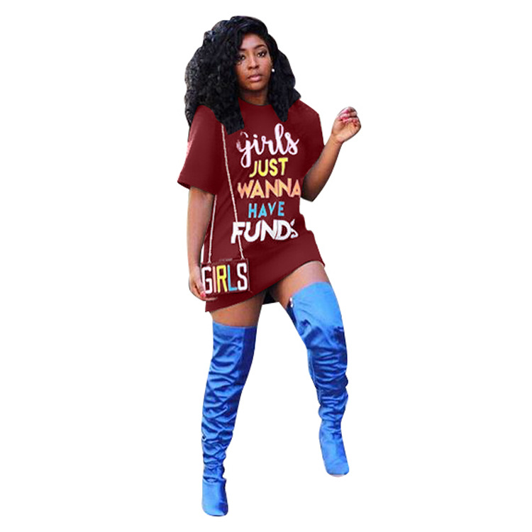 Women Hip hop Letter Printed Ladies Short Sleeve Dress Girls Streetwear Sexy Clubwear Mini Dress