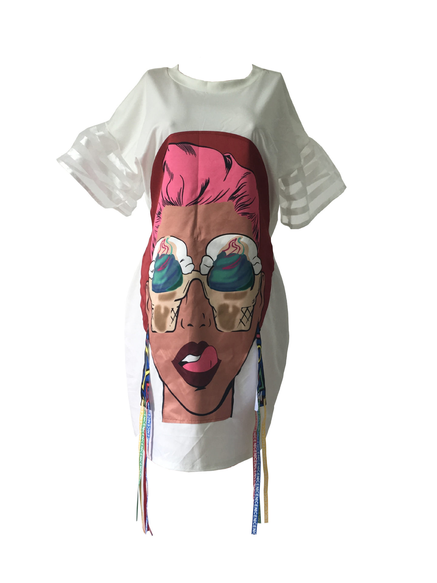 Women Hip hop Printed puff Sleeve Sexy Lady Dress Streetwear Clubwear