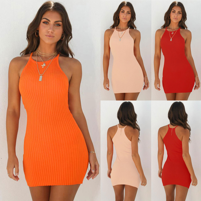 Women Summer Sling Sleeveless Mini Bodycon Dress