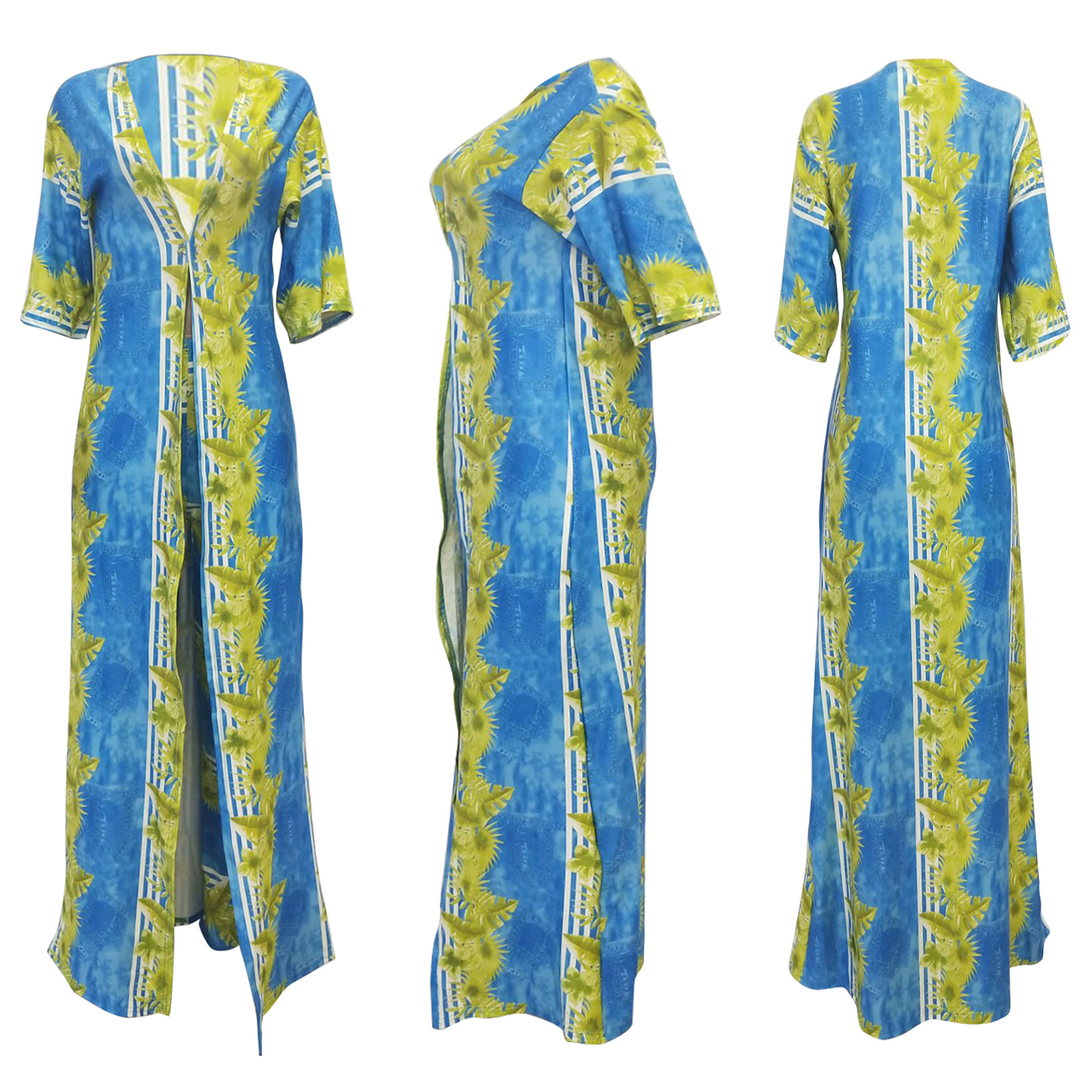 2 pcs Women Fashion Flower digital printing cloak and bottom pants casual coat and pant suit sets