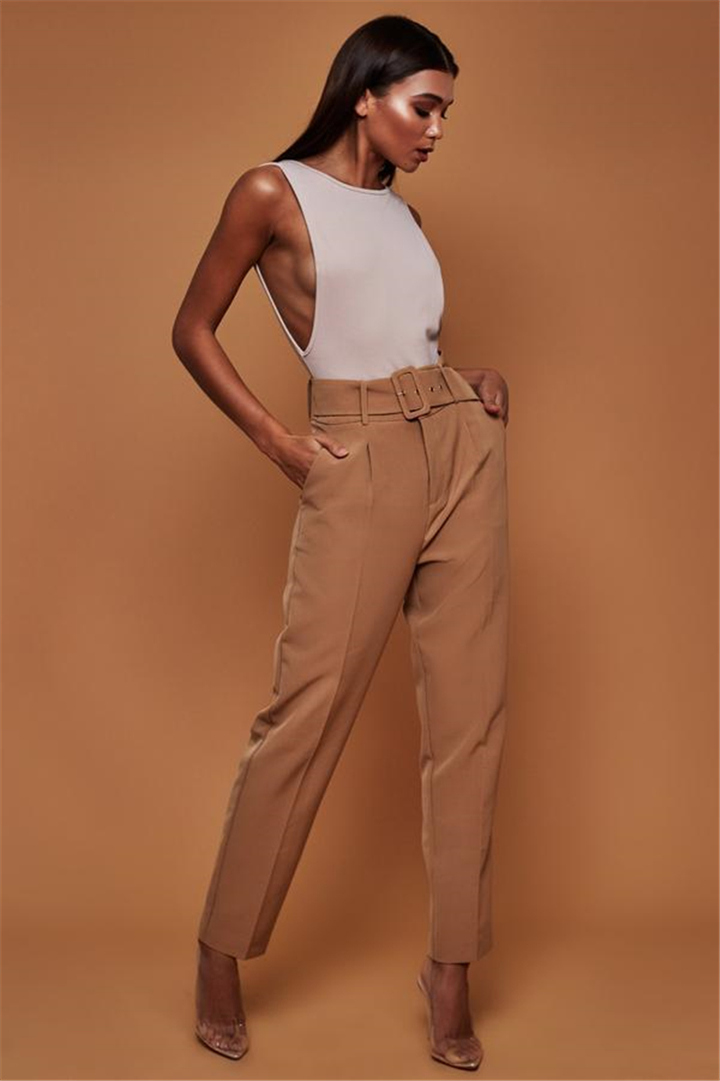 New lady's fall slacks high-waisted solid color nine-point straight trousers with a belt
