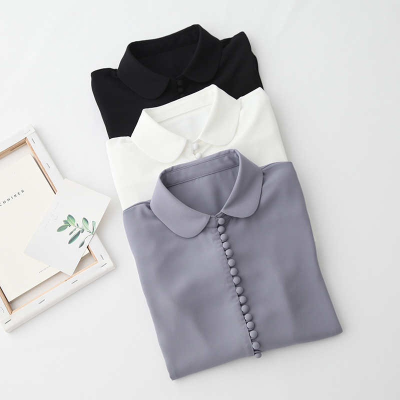 Women&apos;s shirts retro-clasped Chiffon long-sleeved temperament shirts