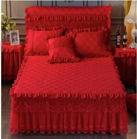 Quilted Pure Cotton Bed Skirt with 2 Pillow Cases