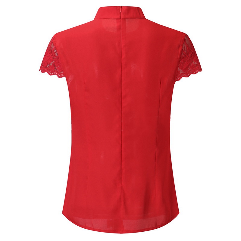 New 5XL Lace Women Sexy Hollow Out Blouses Summer Short Sleeve Back Zipper Blouse Elegant Work Lady