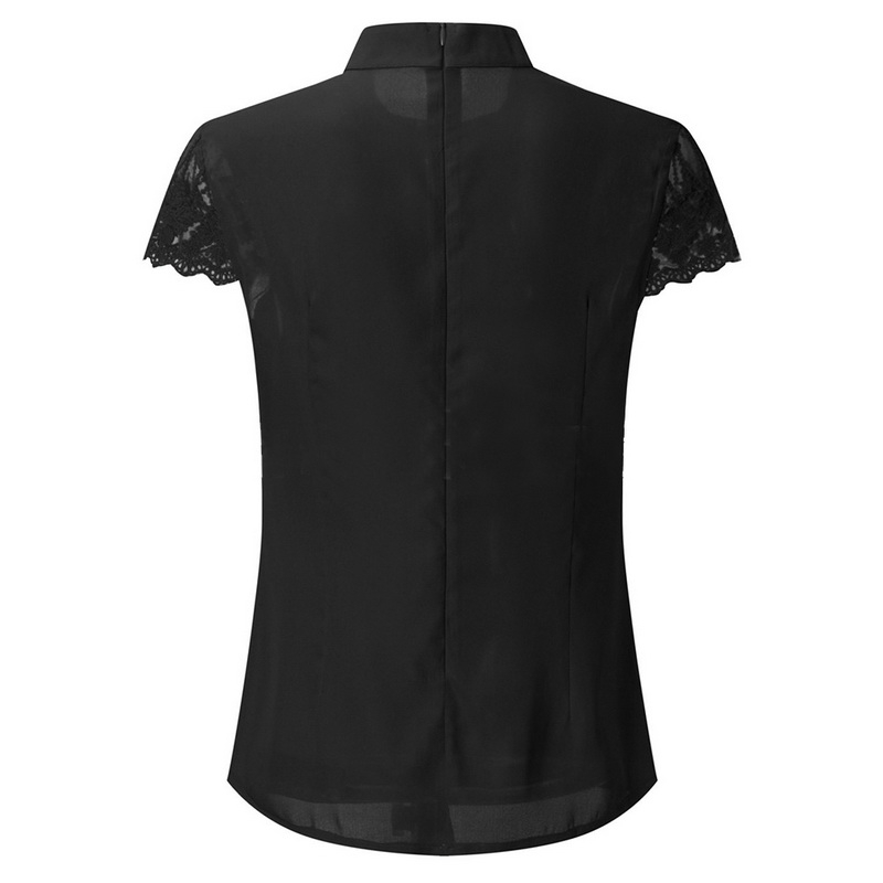 New 5XL Lace Women Sexy Hollow Out Blouses Summer Short Sleeve Back Zipper Blouse Elegant Work Lady