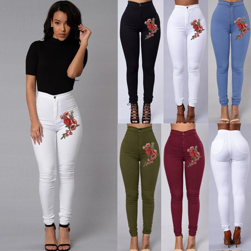New 2019 Fashion Women High Waist Emboridered Skinny Stretch Pencil Long Slim Casual Leggings Jeans