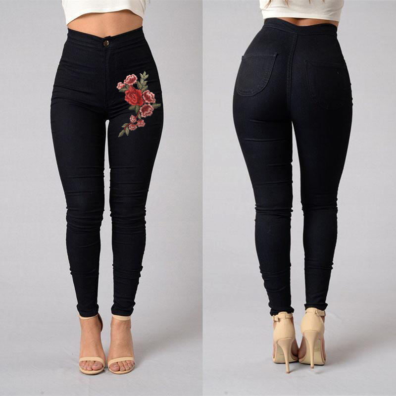 New 2019 Fashion Women High Waist Emboridered Skinny Stretch Pencil Long Slim Casual Leggings Jeans