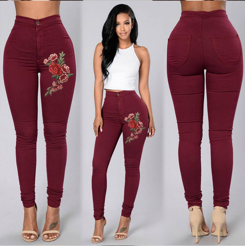 New 2019 Fashion Women High Waist Emboridered Skinny Stretch Pencil Long Slim Casual Leggings Jeans
