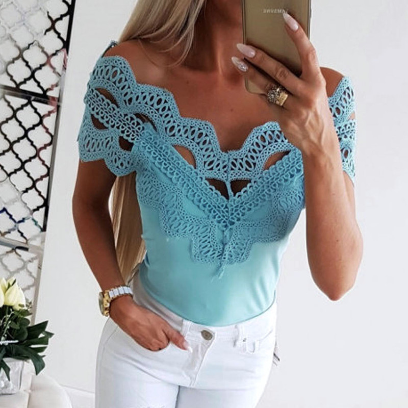 New 2019 Summer Women Tops Sexy Lace Comfortable Cozy Characteristic Boat Neck Ladies Blouses Street