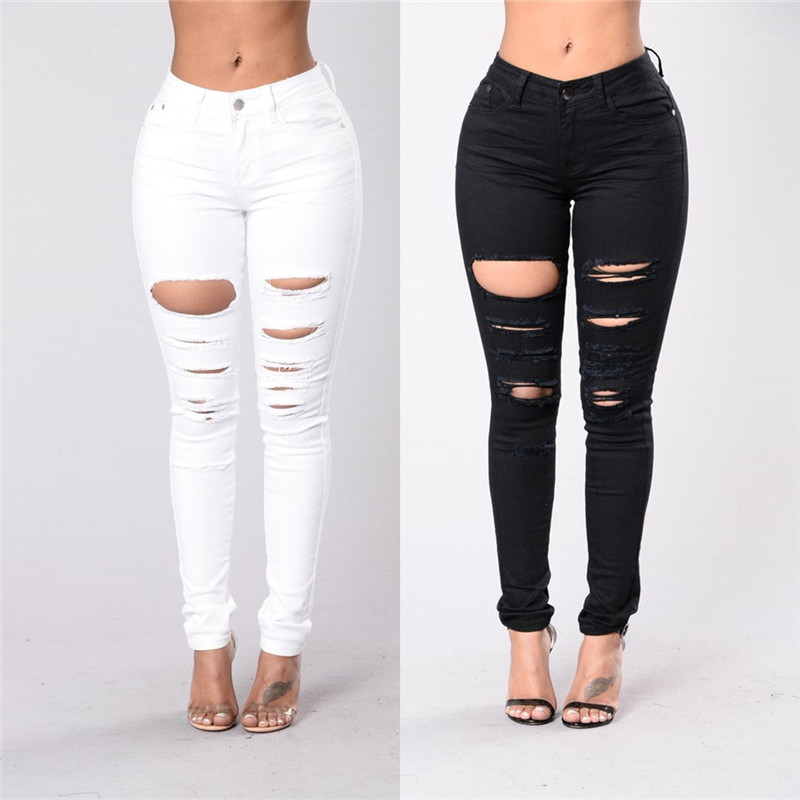 New 2019 Spring Summer Autumn Ripped Jeans Ladies Skinny Jeans Sexy Slim Cotton Stretch Women Pants