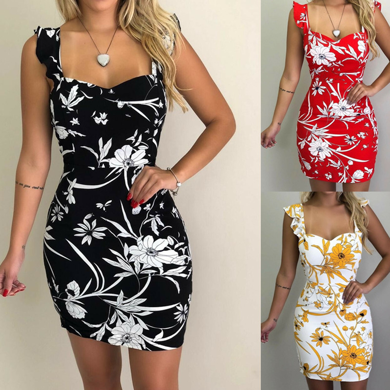 2019 Women Summer Sleeveless Print Dress Bare Backpack Bottom Dress Ladies Dress Street  Plus Size