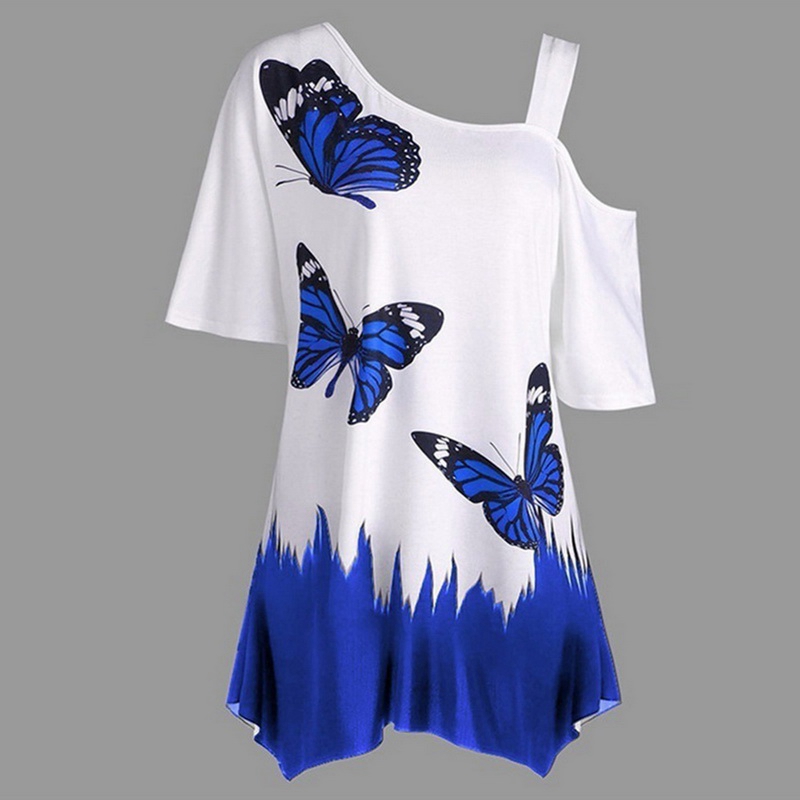New 2019 Summer Plus-size Beautiful Women Butterfly Print T-shirt Colored Tops Cotton Top Grade Tee