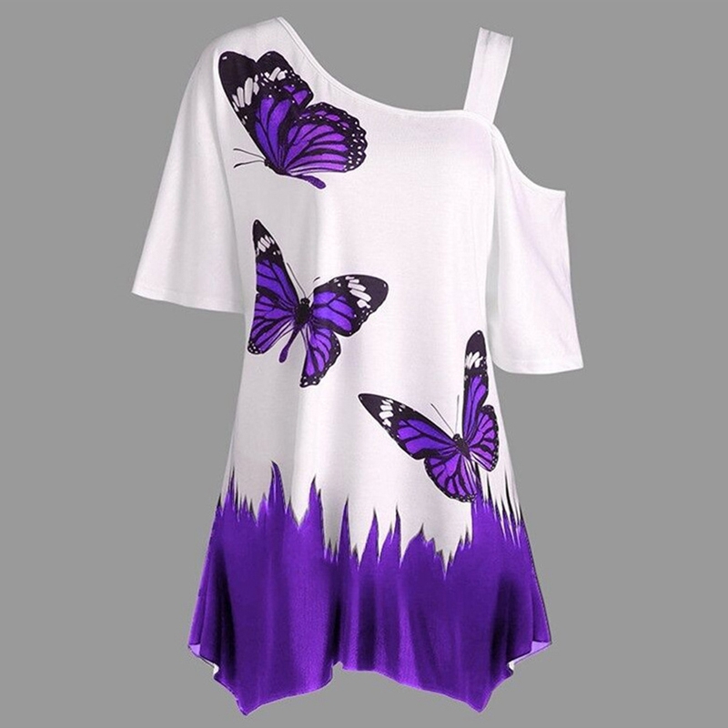 New 2019 Summer Plus-size Beautiful Women Butterfly Print T-shirt Colored Tops Cotton Top Grade Tee