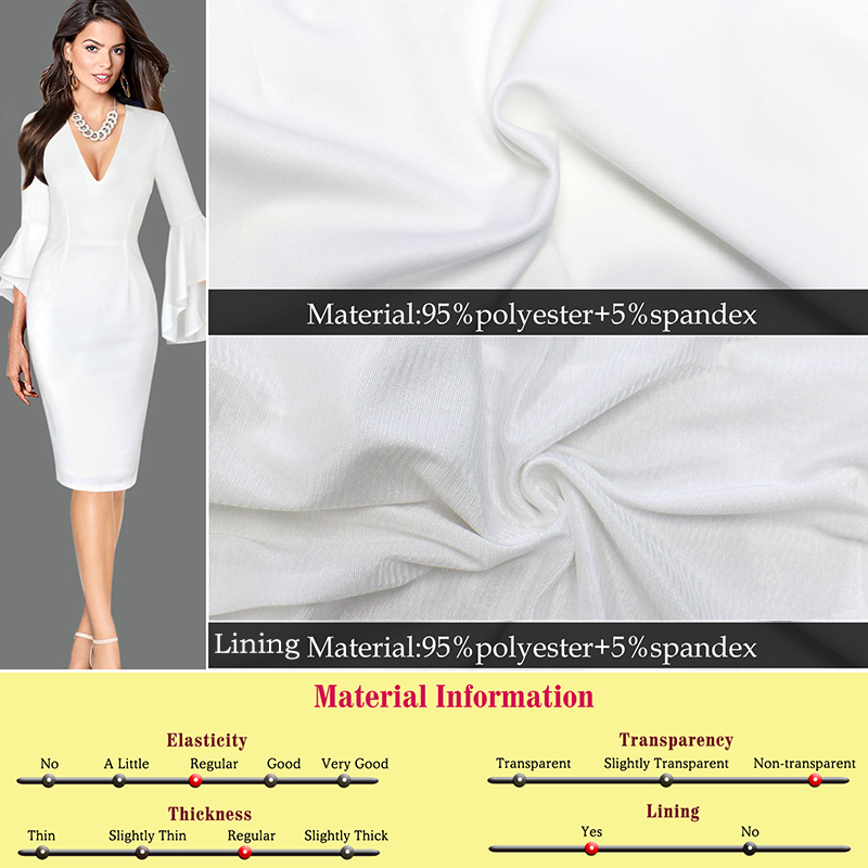 Womens Sexy Deep V-neck Long Sleeves Elegant Work Business Casual Party Slim Bodycon Pencil Dress