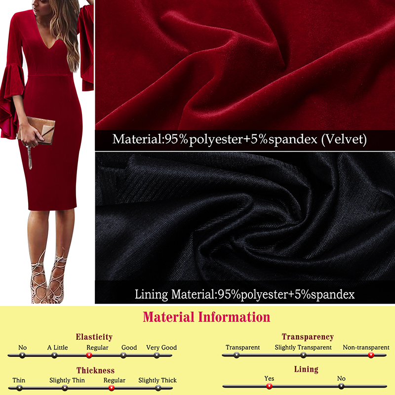 Womens Sexy Deep V-neck Long Sleeves Elegant Work Business Casual Party Slim Bodycon Pencil Dress