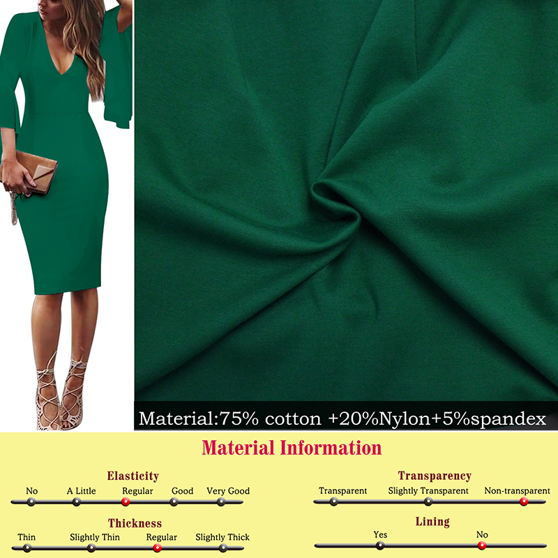 Womens Sexy Deep V-neck Long Sleeves Elegant Work Business Casual Party Slim Bodycon Pencil Dress