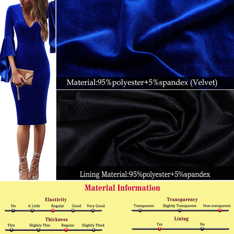 Womens Sexy Deep V-neck Long Sleeves Elegant Work Business Casual Party Slim Bodycon Pencil Dress