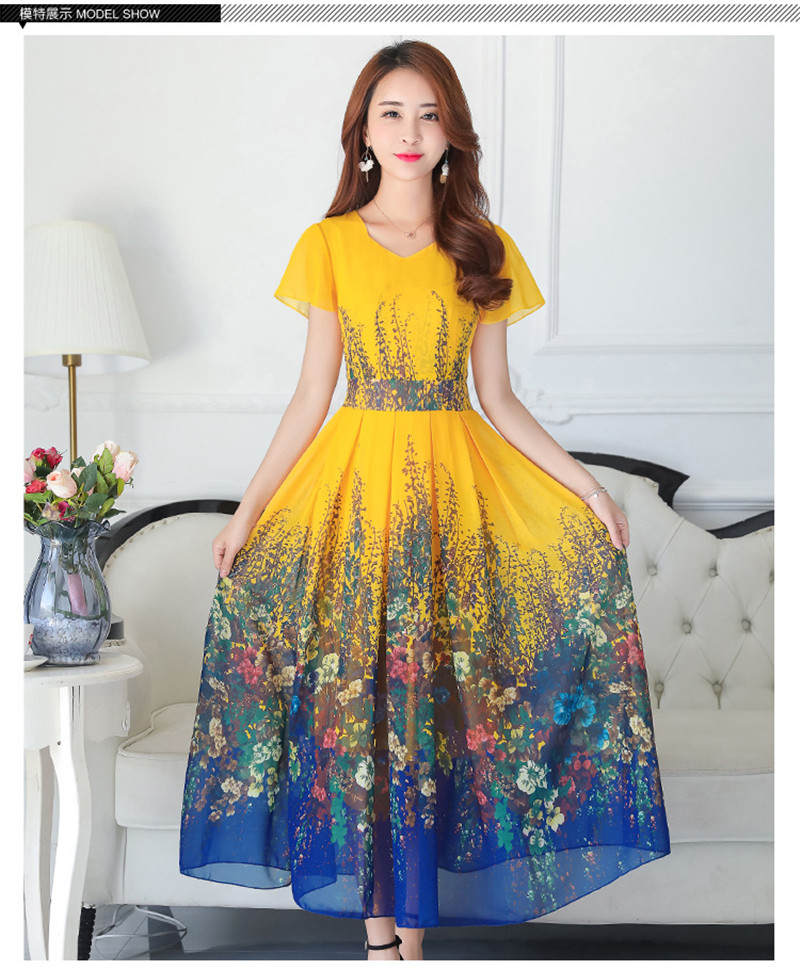 New summer 2019 chiffon dress sleeveless beach skirt slim printed skirt Fashion Long Dress For Women