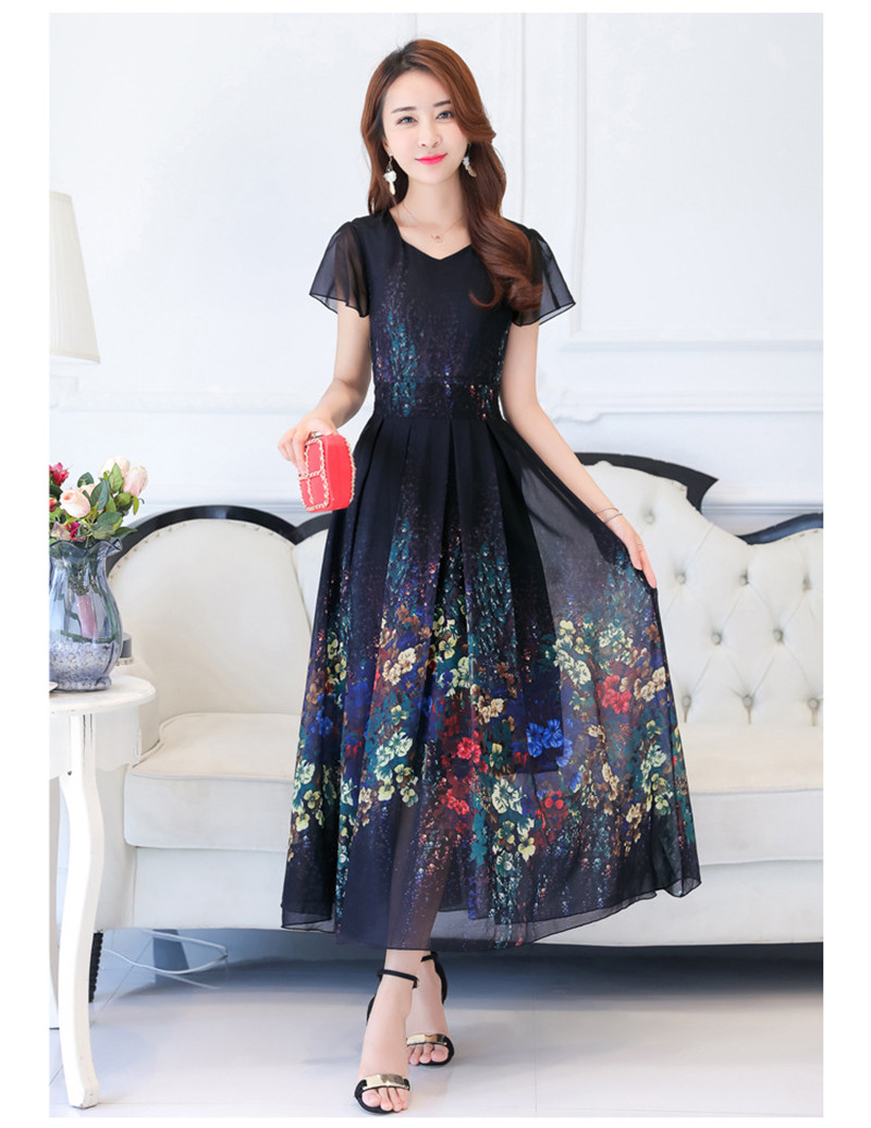 New summer 2019 chiffon dress sleeveless beach skirt slim printed skirt Fashion Long Dress For Women
