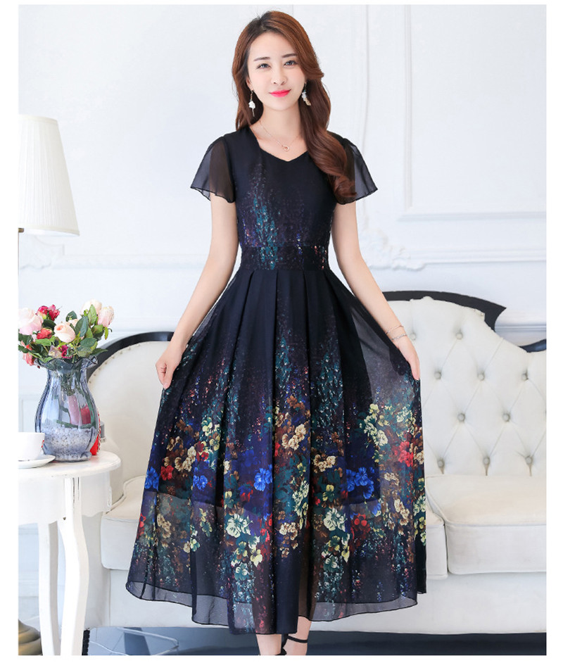 New summer 2019 chiffon dress sleeveless beach skirt slim printed skirt Fashion Long Dress For Women