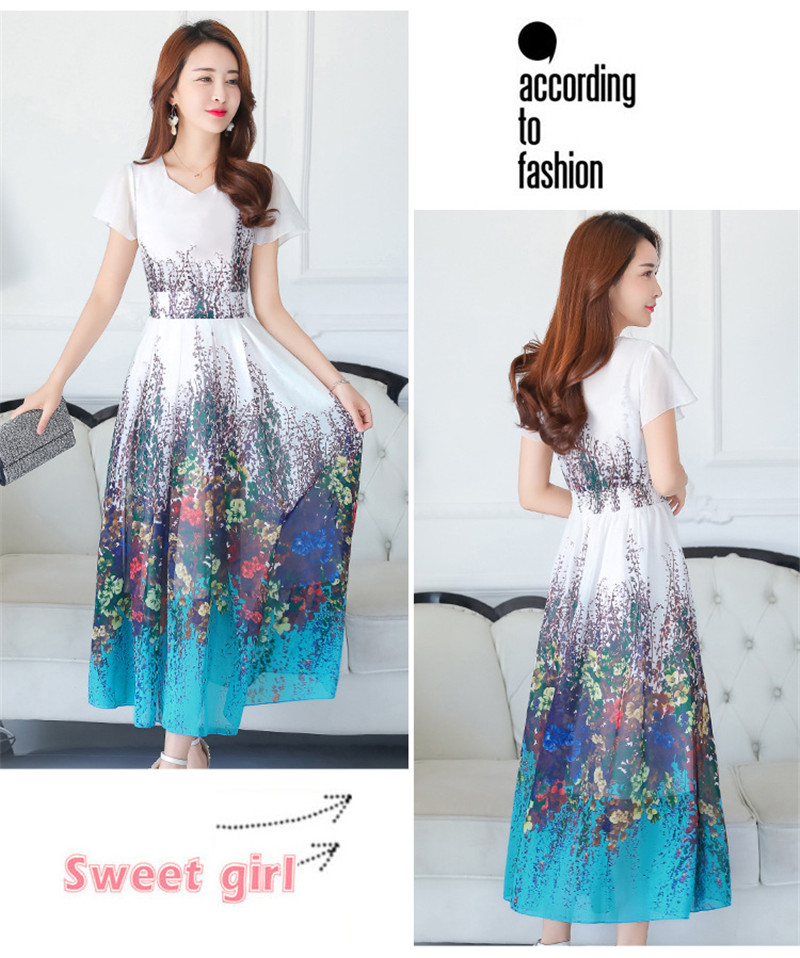 New summer 2019 chiffon dress sleeveless beach skirt slim printed skirt Fashion Long Dress For Women