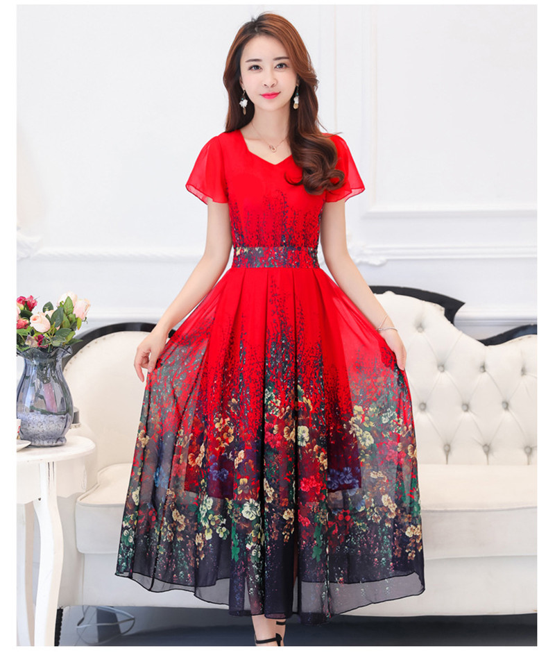 New summer 2019 chiffon dress sleeveless beach skirt slim printed skirt Fashion Long Dress For Women