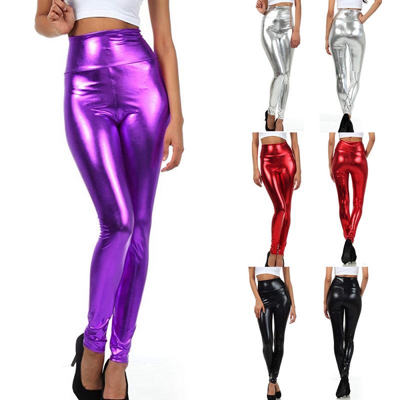 Fashion Women Shiny Liquid Pants Stretch Leggings Party Pencil Pants Leather pants Ladies Club Wear